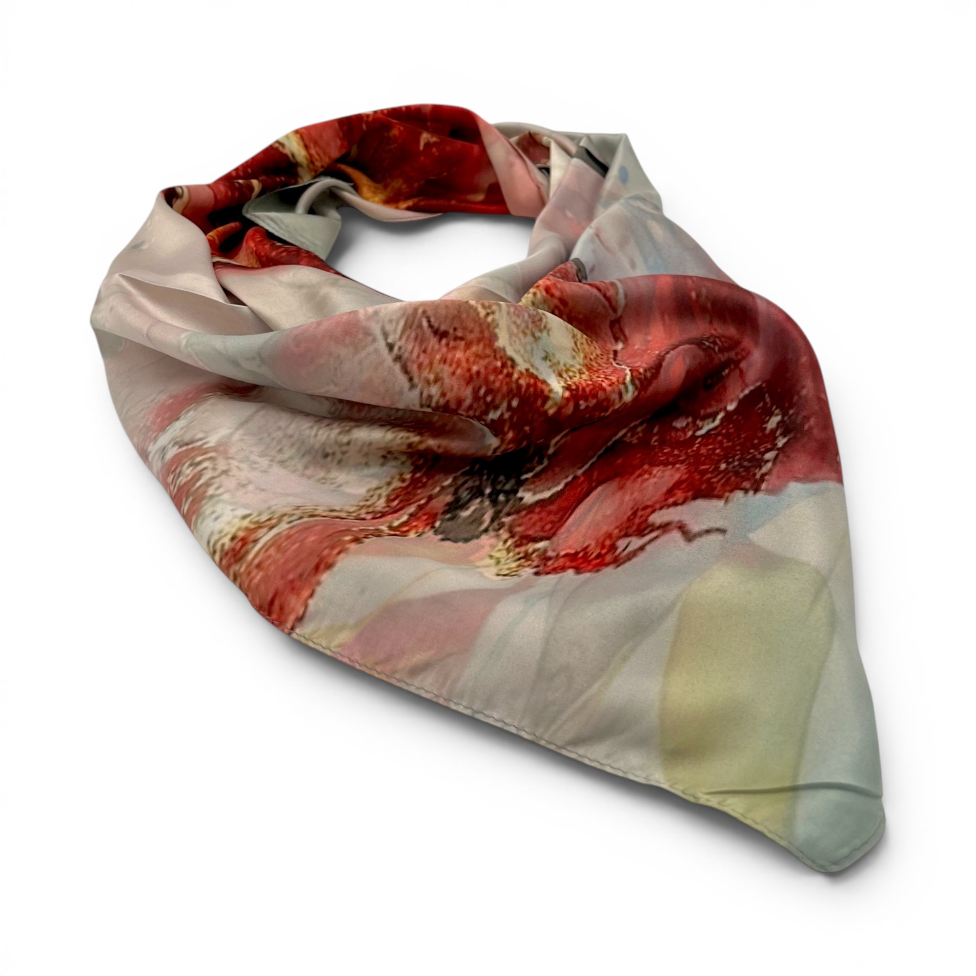 Batic damă din mătase 100% reversibil – Crimson Bloom X11-11 – 70 × 70 cm, Cutie Cadou
