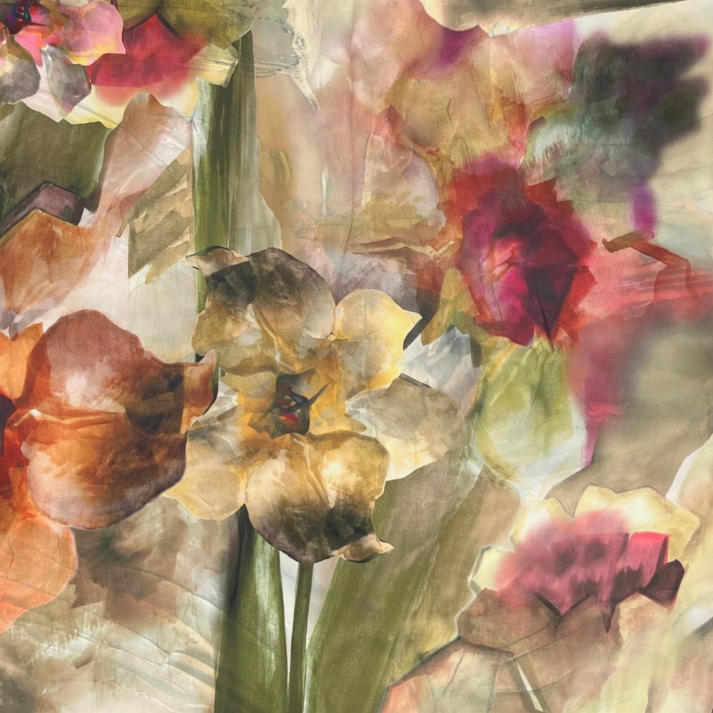 Batic damă din mătase 100% reversibil – Whispering Petals X11-15 – 70 × 70 cm, Cutie Cadou