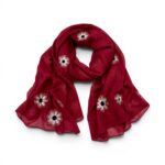 Eșarfă damă Soft Petals S161-1 – roșu rubin, bumbac și vâscoză, 180 × 70 cm, Cutie Cadou