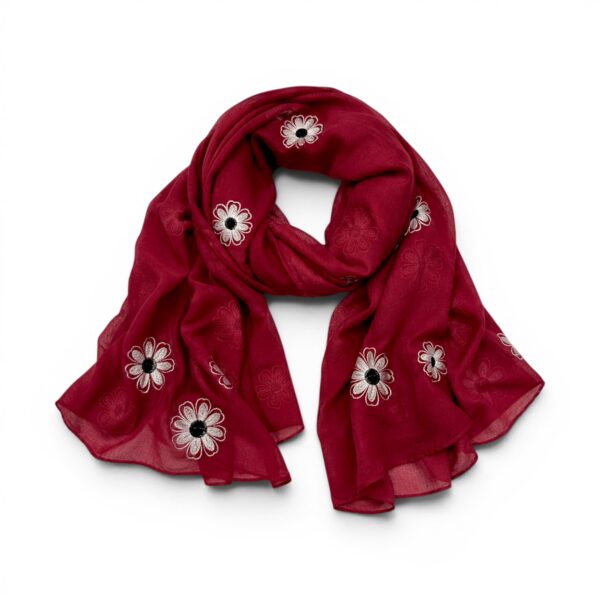 Eșarfă damă Soft Petals S161-1 – roșu rubin, bumbac și vâscoză, 180 × 70 cm, Cutie Cadou
