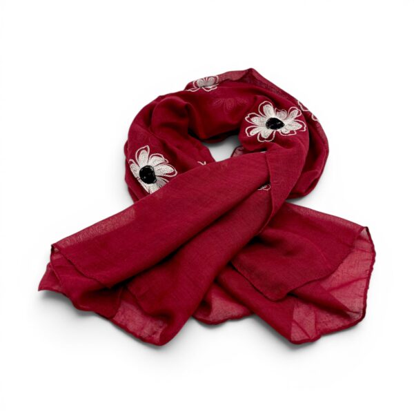 Eșarfă damă Soft Petals S161-1 – roșu rubin, bumbac și vâscoză, 180 × 70 cm, Cutie Cadou