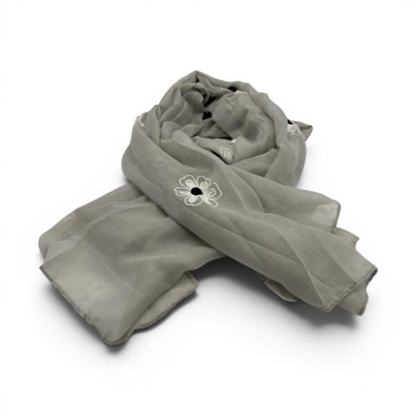 Eșarfă damă Soft Petals S161-2 – gri perlat, bumbac și vâscoză, 180 × 70 cm, Cutie Cadou