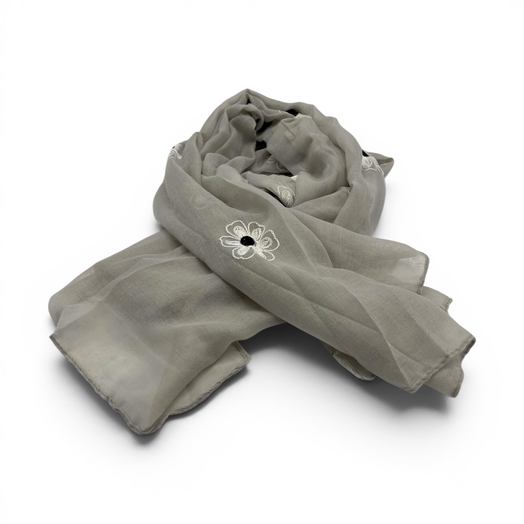 Eșarfă damă Soft Petals S161-2 – gri perlat, bumbac și vâscoză, 180 × 70 cm, Cutie Cadou