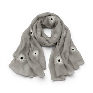 Eșarfă damă Soft Petals S161-2 – gri perlat, bumbac și vâscoză, 180 × 70 cm, Cutie Cadou