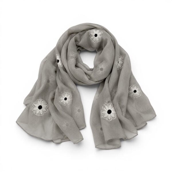 Eșarfă damă Soft Petals S161-2 – gri perlat, bumbac și vâscoză, 180 × 70 cm, Cutie Cadou