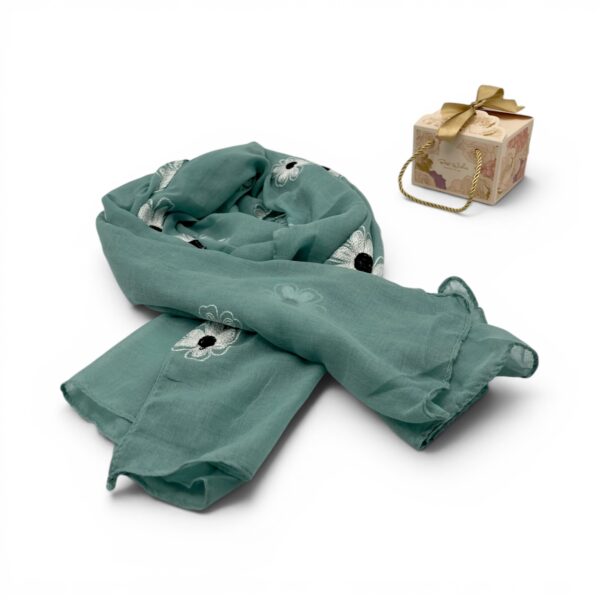 Eșarfă damă Soft Petals S161-4 – verde mentă, bumbac și vâscoză, 180 × 70 cm, Cutie Cadou