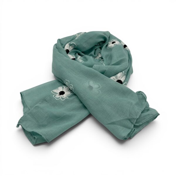 Eșarfă damă Soft Petals S161-4 – verde mentă, bumbac și vâscoză, 180 × 70 cm, Cutie Cadou