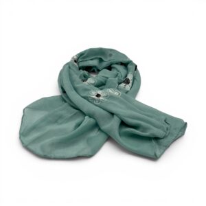 Eșarfă damă Soft Petals S161-4 – verde mentă, bumbac și vâscoză, 180 × 70 cm, Cutie Cadou