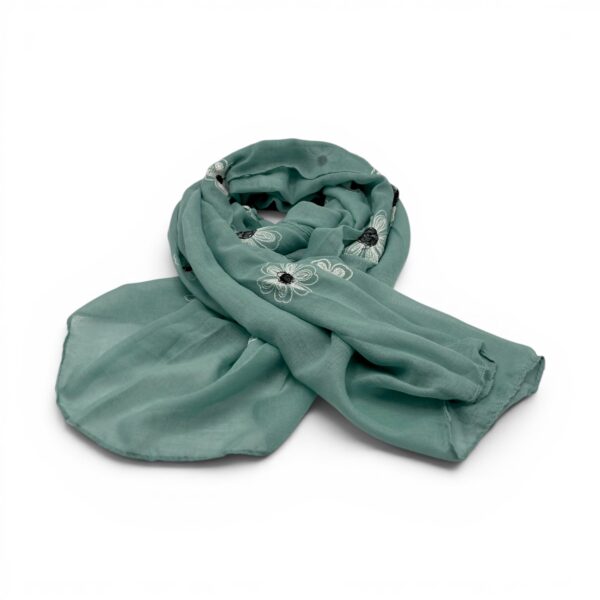 Eșarfă damă Soft Petals S161-4 – verde mentă, bumbac și vâscoză, 180 × 70 cm, Cutie Cadou