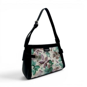 Geantă damă Diana&Co DHJ731-1 negru cu imprimeu floral – geantă de umăr și crossbody din piele ecologică, 25 × 18 × 10 cm