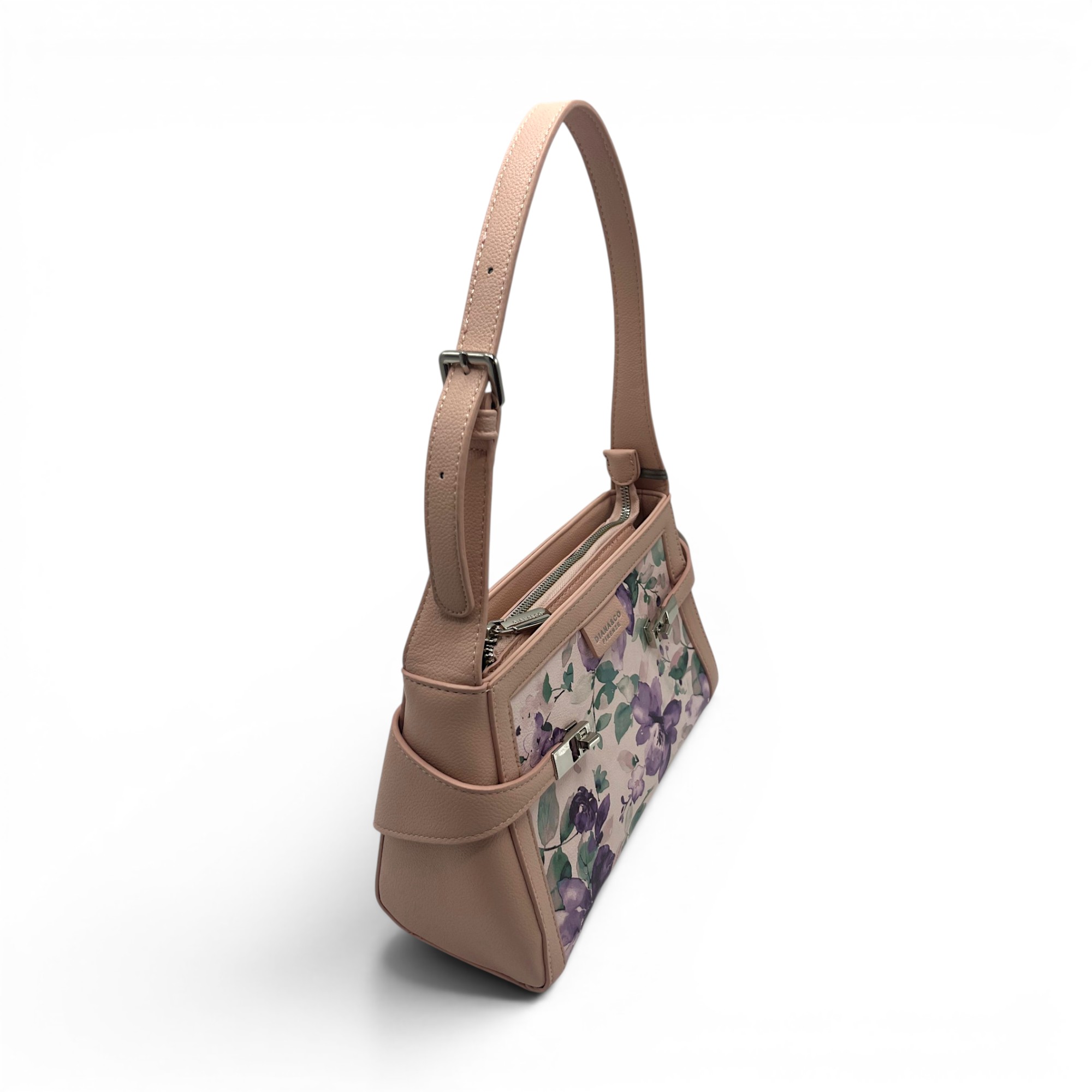 Geantă damă Diana&Co DHJ731-1 roz pudrat cu imprimeu floral – geantă de umăr și crossbody din piele ecologică, 25 × 18 × 10 cm
