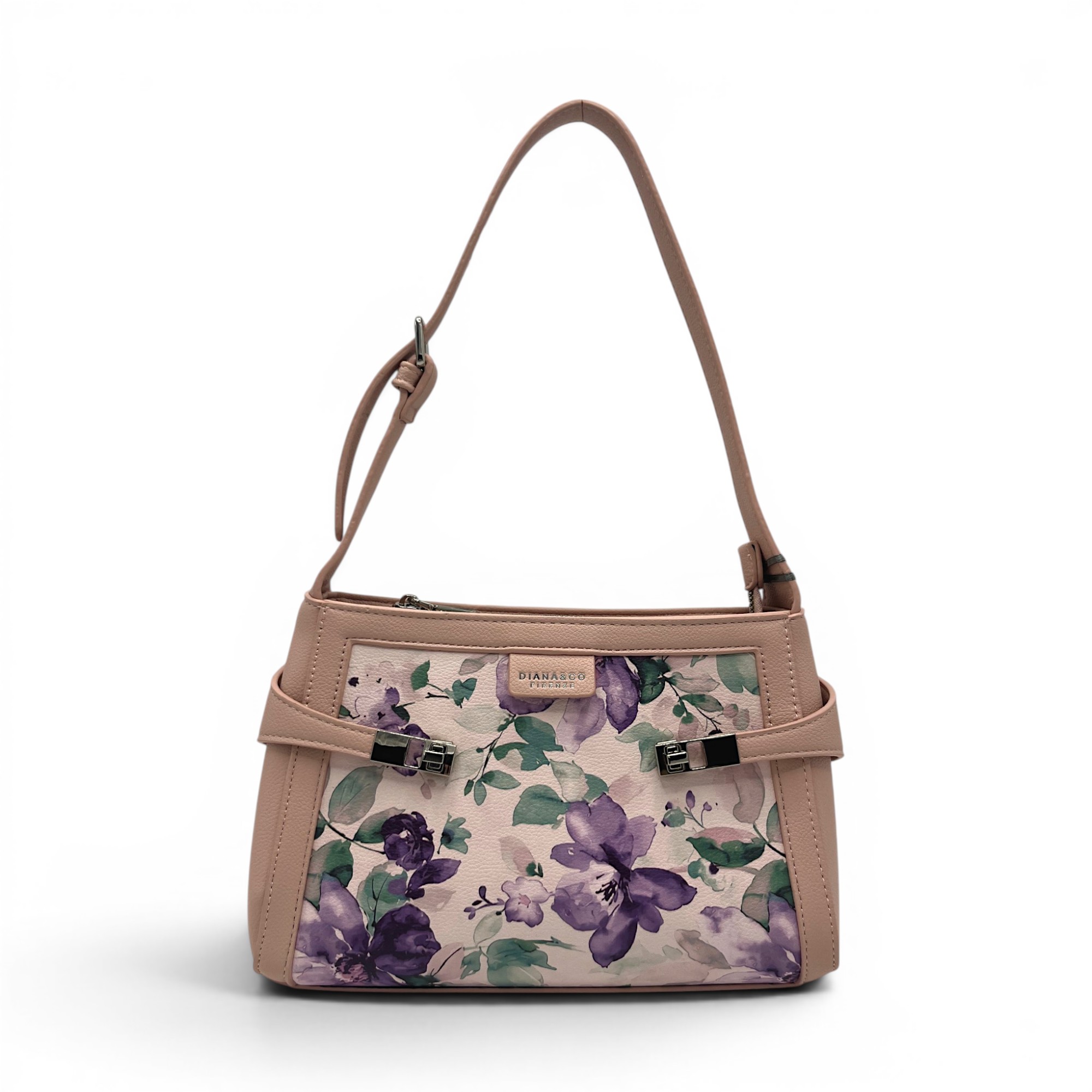 Geantă damă Diana&Co DHJ731-1 roz pudrat cu imprimeu floral – geantă de umăr și crossbody din piele ecologică, 25 × 18 × 10 cm