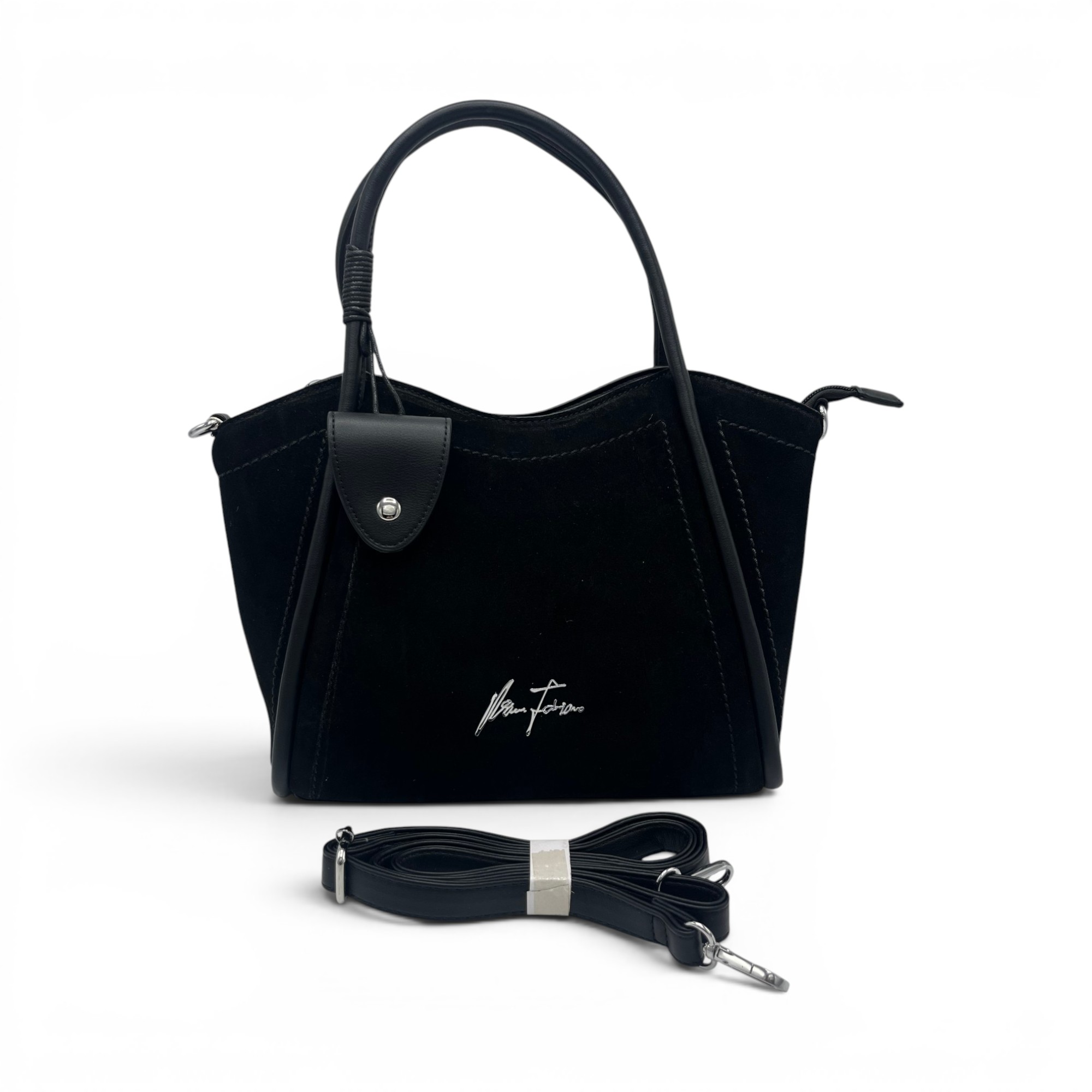 Geantă damă Velina Fabbiano VF25S-553 Negru, compartimentare triplă, 32x24x15 cm