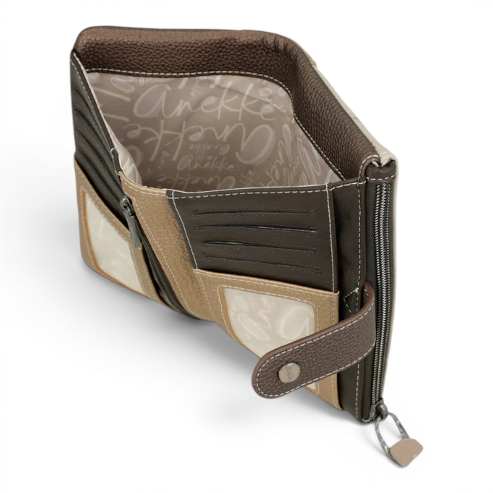 Portofel din piele și textil, compact și funcțional, ideal pentru organizarea banilor și carduri.