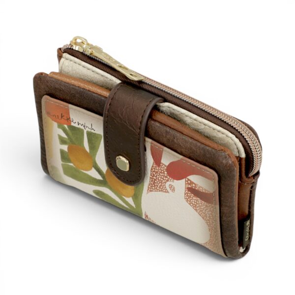 Portofel din piele și material textil cu design floral, compact și elegant, ideal pentru organizarea.
