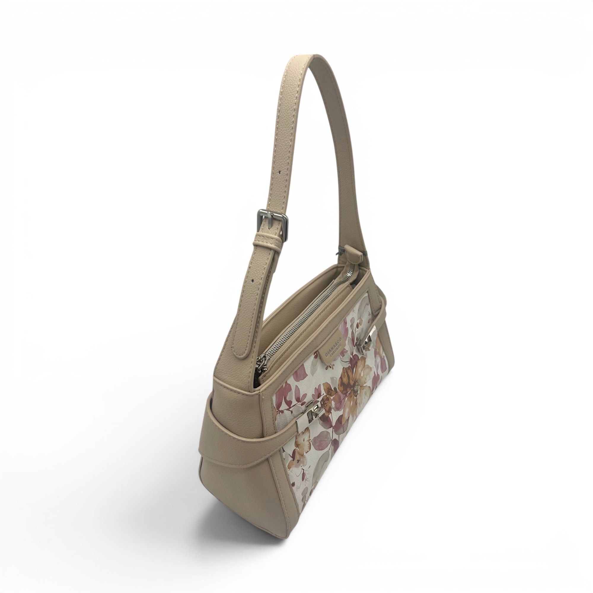 Geantă damă Diana&Co DHJ731-1 bej perlat cu imprimeu floral - geantă de umăr și crossbody din piele ecologică, 25 × 18 × 10 cm