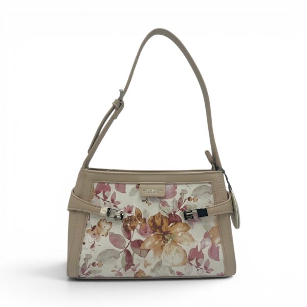 Geantă damă Diana&Co DHJ731-1 bej perlat cu imprimeu floral - geantă de umăr și crossbody din piele ecologică, 25 × 18 × 10 cm