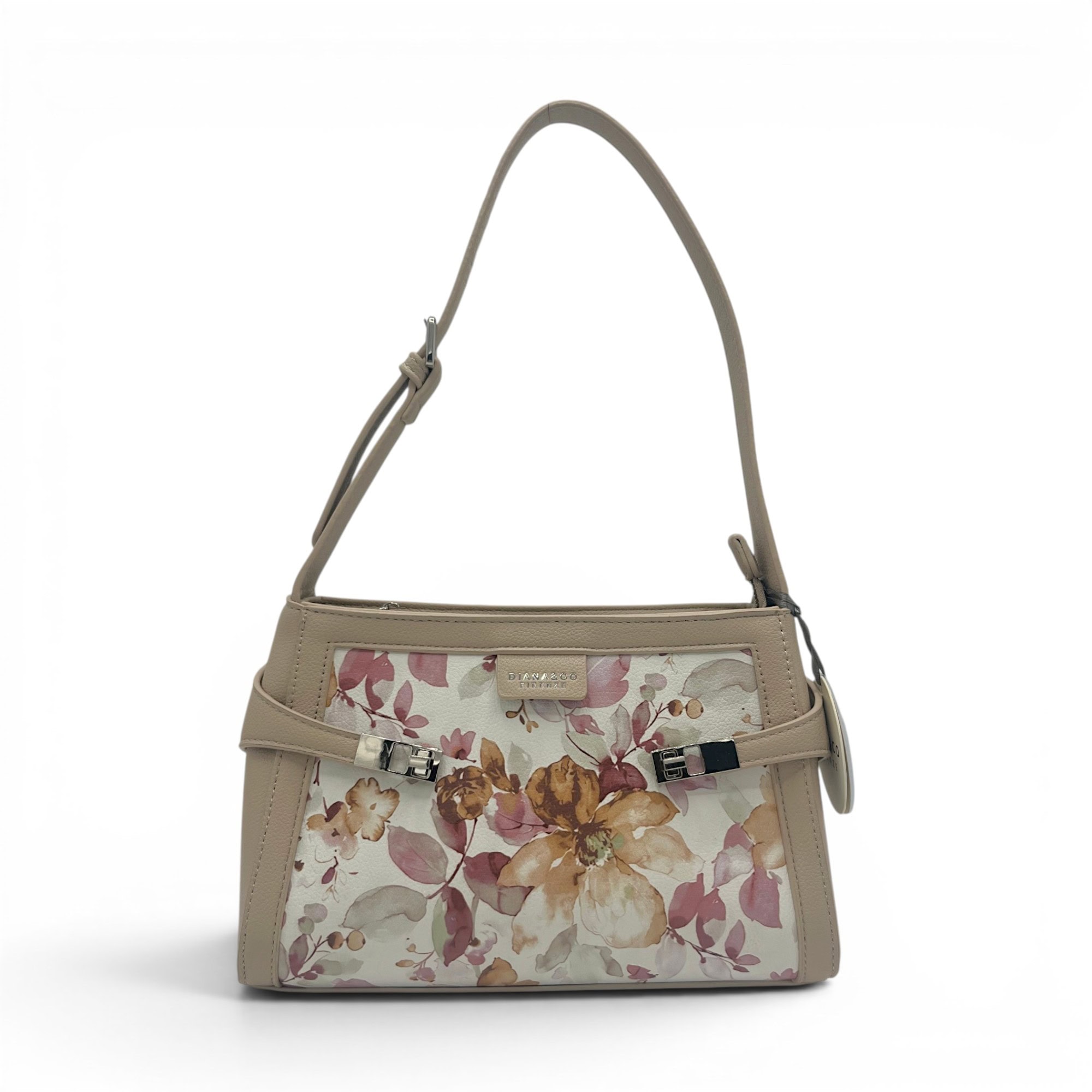 Geantă damă Diana&Co DHJ731-1 bej perlat cu imprimeu floral - geantă de umăr și crossbody din piele ecologică, 25 × 18 × 10 cm