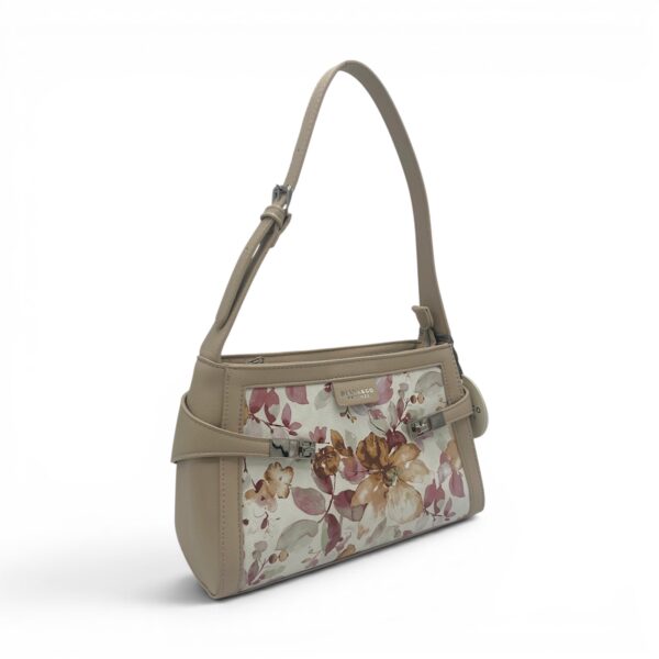 Geantă damă Diana&Co DHJ731-1 bej perlat cu imprimeu floral - geantă de umăr și crossbody din piele ecologică, 25 × 18 × 10 cm