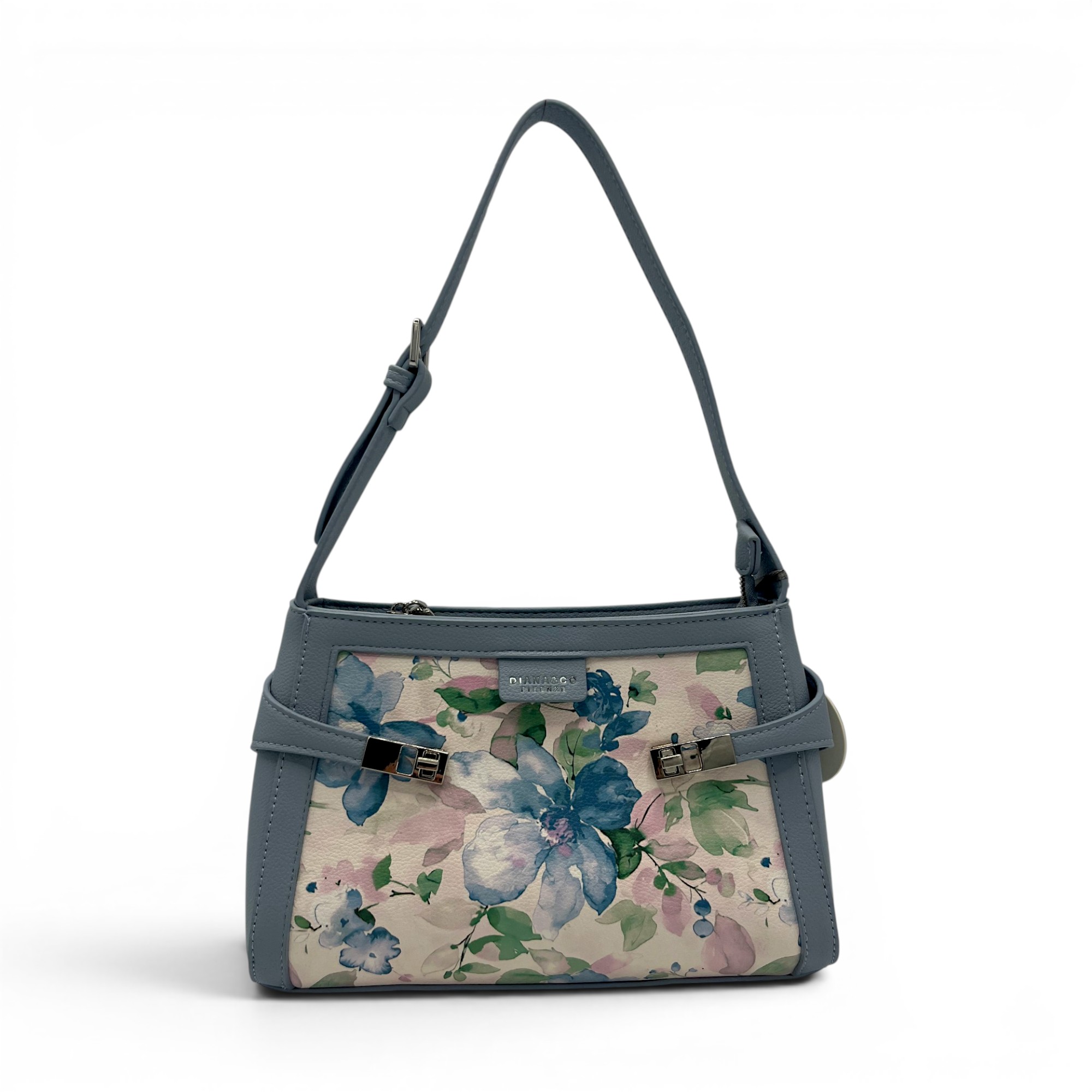 Geantă damă Diana&Co DHJ731-1 light bleu cu imprimeu floral – geantă de umăr și crossbody din piele ecologică, 25 × 18 × 10 cm