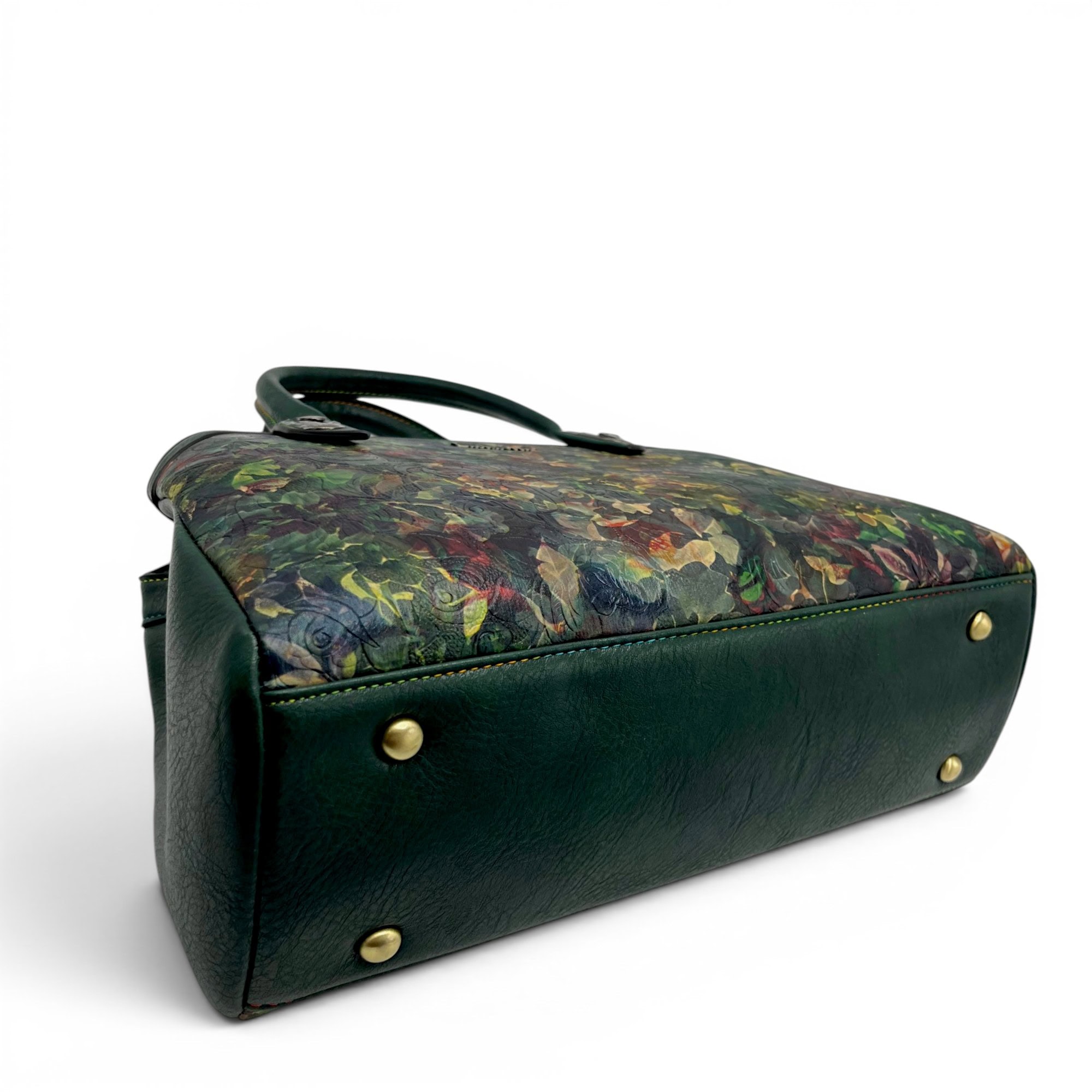 Geantă de mână și crossbody cu imprimeu floral, culoare verde.