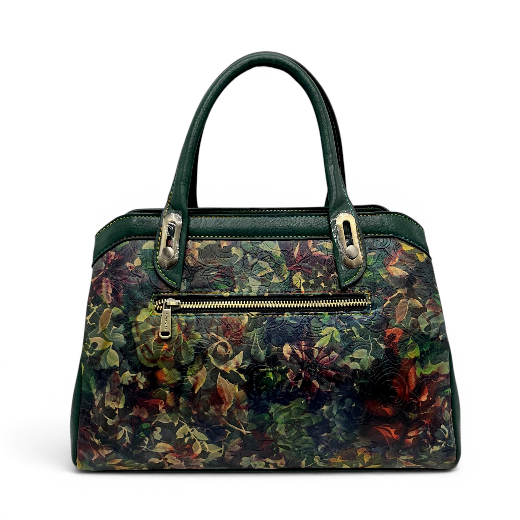 Geantă de mână și crossbody cu imprimeu floral, Laura Vita ARAMIS 10 Vert.