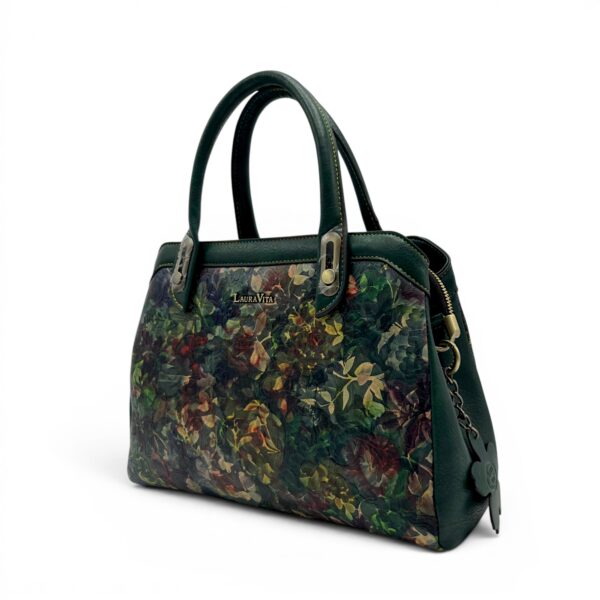 Geantă de mână și crossbody Laura Vita cu imprimeu floral verde.