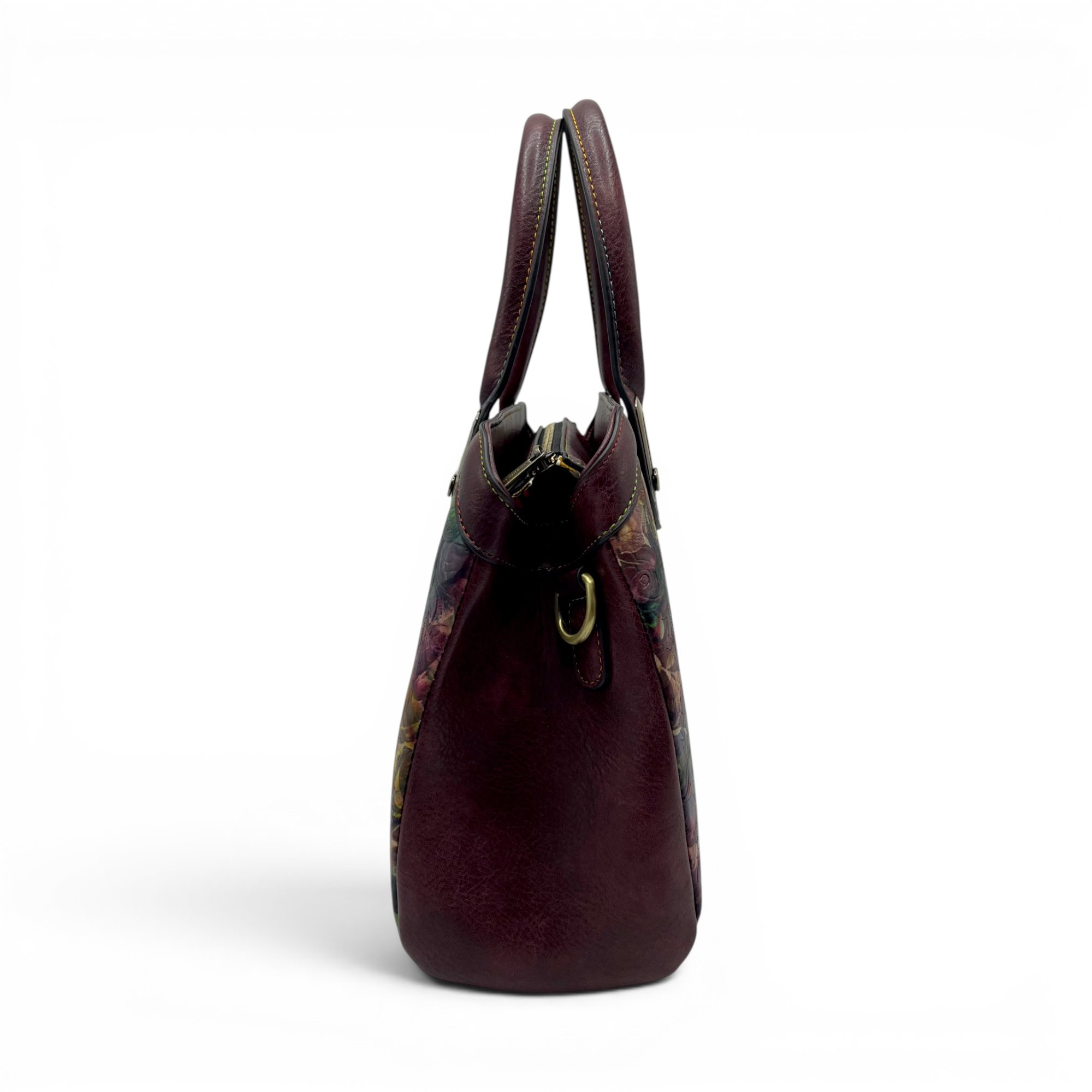 Geantă de mână și crossbody Laura Vita ARAMIS 10 Wine cu imprimeu floral.