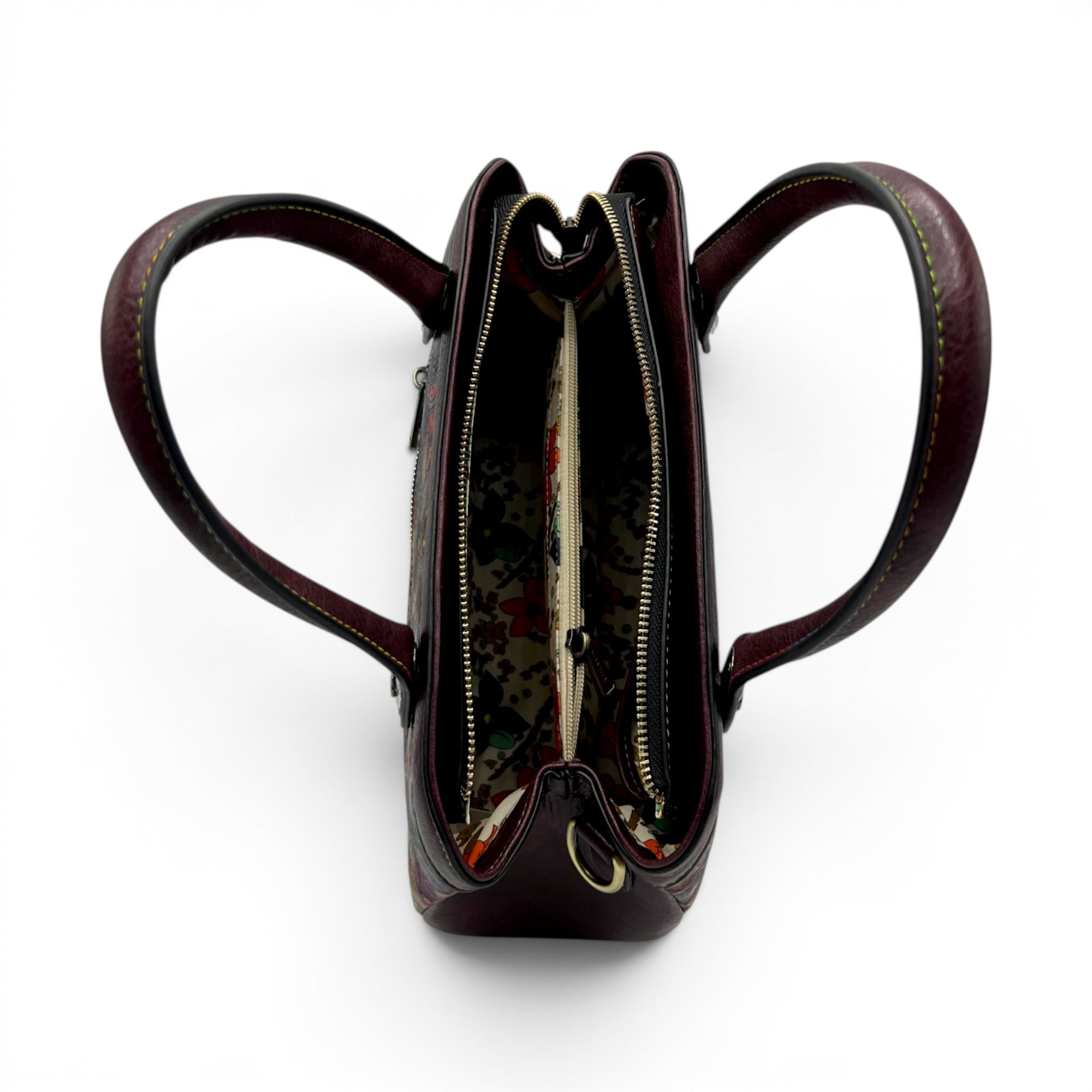 Geantă de mână și crossbody Laura Vita ARAMIS 10 Wine cu imprimeu floral.