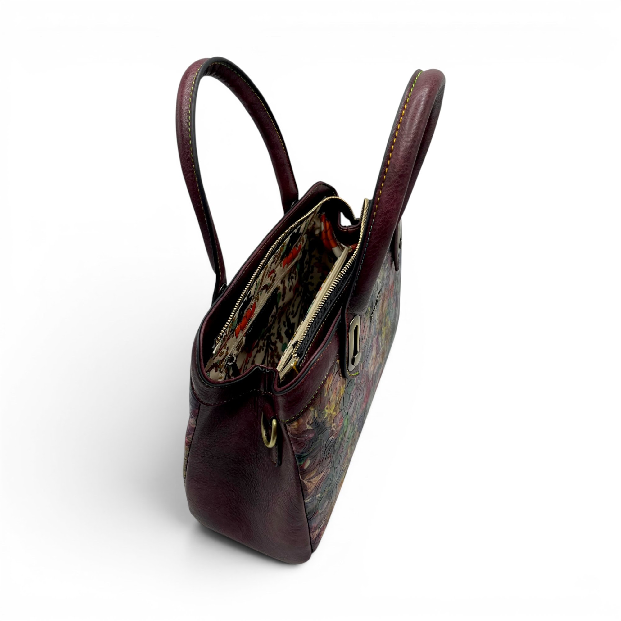 Geantă de mână și crossbody Laura Vita ARAMIS 10 Wine cu imprimeu floral.