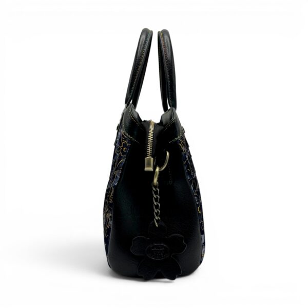 Geantă damă Laura Vita ARAMIS 11 Noir – motive florale aurii, geantă de mână și crossbody, 30 × 25 × 10 cm