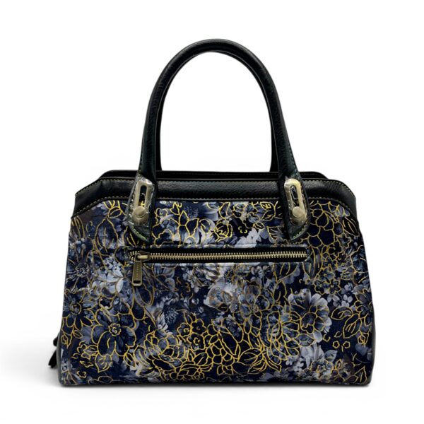 Geantă damă Laura Vita ARAMIS 11 Noir – motive florale aurii, geantă de mână și crossbody, 30 × 25 × 10 cm