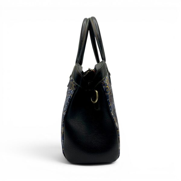 Geantă damă Laura Vita ARAMIS 11 Noir – motive florale aurii, geantă de mână și crossbody, 30 × 25 × 10 cm