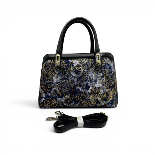 Geantă damă Laura Vita ARAMIS 11 Noir – motive florale aurii, geantă de mână și crossbody, 30 × 25 × 10 cm
