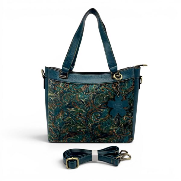 Geantă damă Laura Vita AUREA 06 Bleu – imprimeu paisley, geantă de umăr și crossbody, 30 × 25 × 10 cm