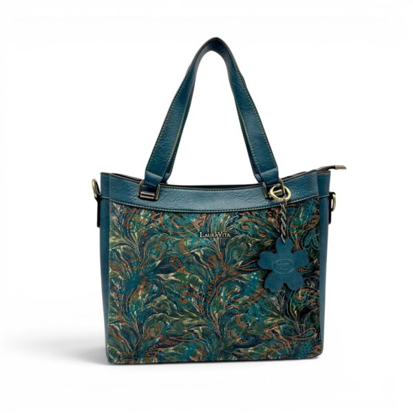 Geantă damă Laura Vita AUREA 06 Bleu – imprimeu paisley, geantă de umăr și crossbody, 30 × 25 × 10 cm