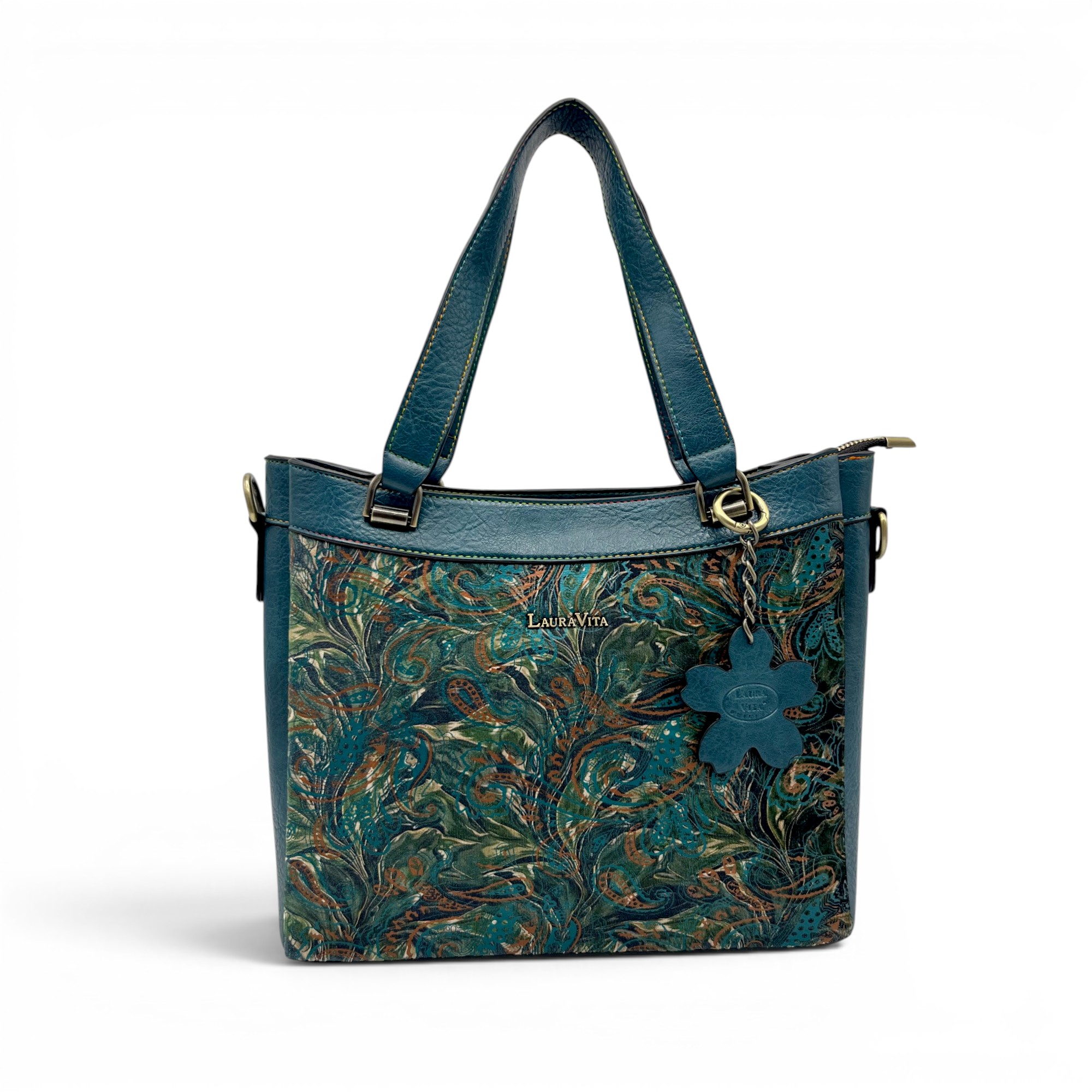 Geantă damă Laura Vita AUREA 06 Bleu – imprimeu paisley, geantă de umăr și crossbody, 30 × 25 × 10 cm (12) Geantă damă Laura Vita AUREA 06 Bleu – imprimeu paisley, geantă de umăr și crossbody, 30 × 25 × 10 cm