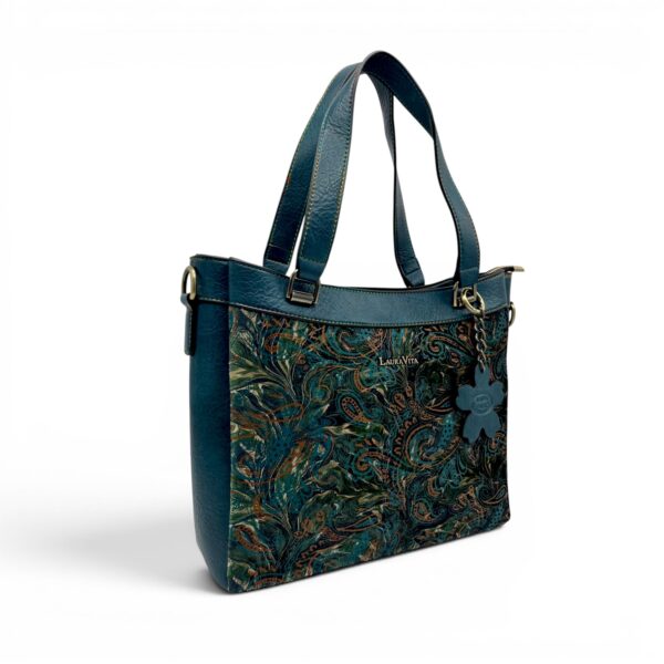 Geantă damă Laura Vita AUREA 06 Bleu – imprimeu paisley, geantă de umăr și crossbody, 30 × 25 × 10 cm