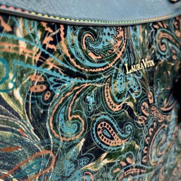 Geantă damă Laura Vita AUREA 06 Bleu – imprimeu paisley, geantă de umăr și crossbody, 30 × 25 × 10 cm