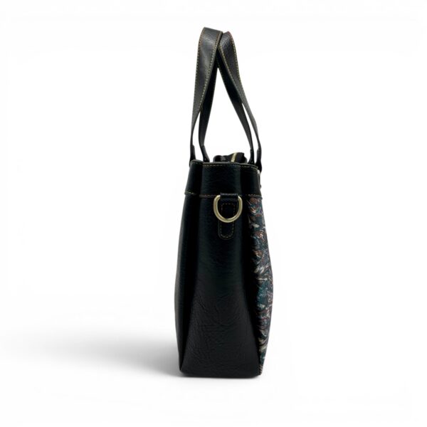 Geantă damă Laura Vita AUREA 06 Noir – imprimeu ornamental, geantă de umăr și crossbody, 30 × 25 × 10 cm