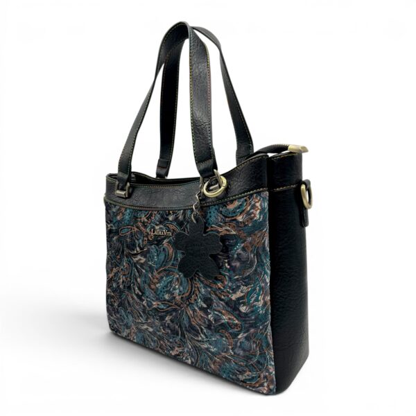 Geantă damă Laura Vita AUREA 06 Noir – imprimeu ornamental, geantă de umăr și crossbody, 30 × 25 × 10 cm