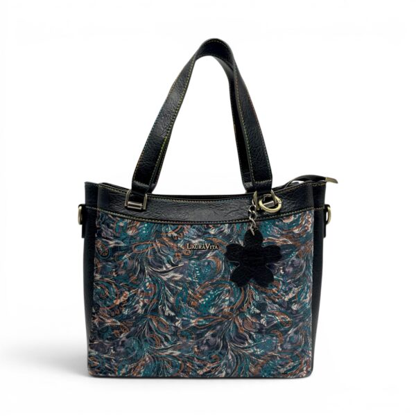 Geantă damă Laura Vita AUREA 06 Noir – imprimeu ornamental, geantă de umăr și crossbody, 30 × 25 × 10 cm