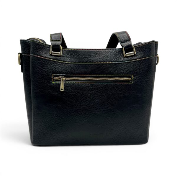 Geantă damă Laura Vita AUREA 06 Noir – imprimeu ornamental, geantă de umăr și crossbody, 30 × 25 × 10 cm