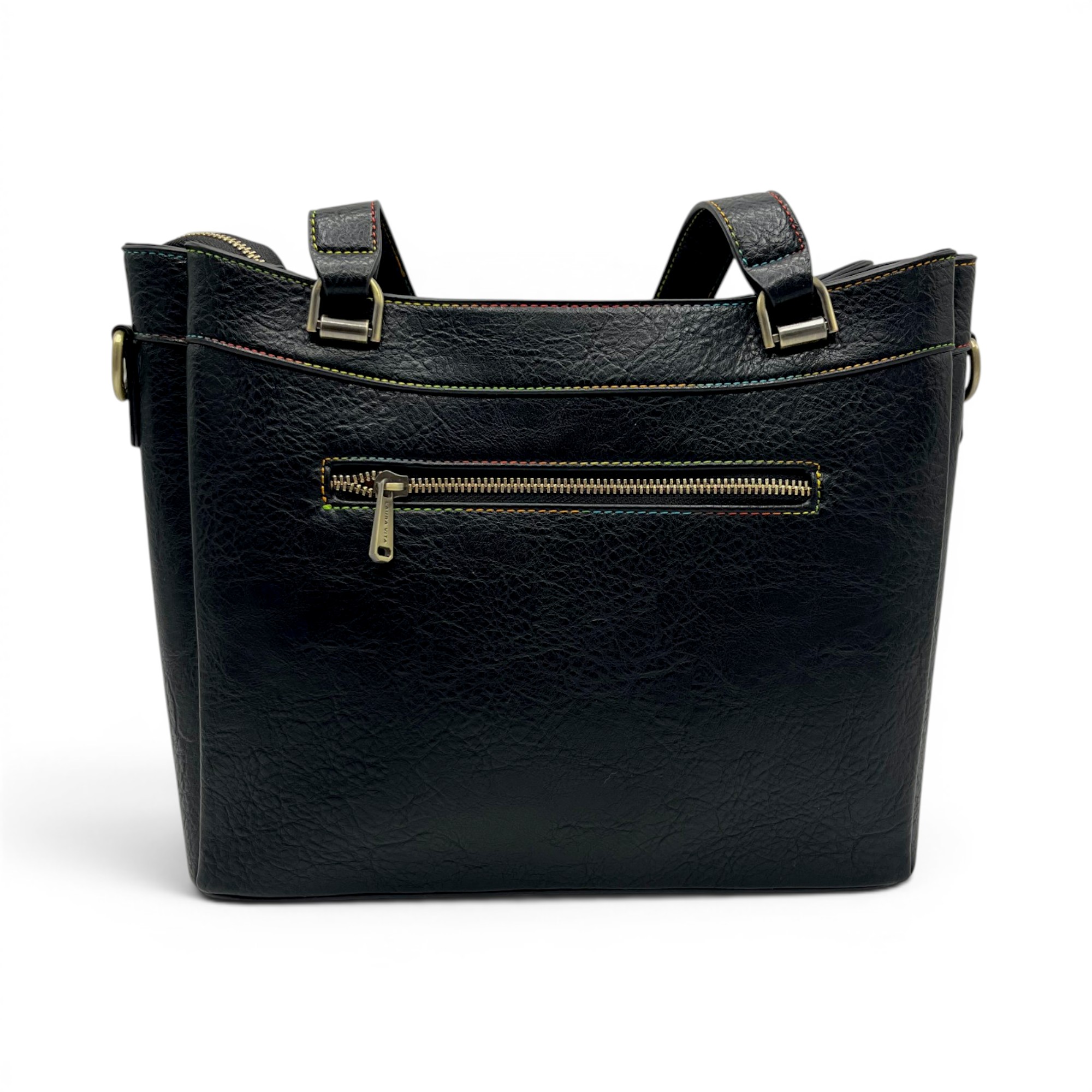 Geantă damă Laura Vita AUREA 06 Noir – imprimeu ornamental, geantă de umăr și crossbody, 30 × 25 × 10 cm