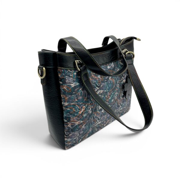 Geantă damă Laura Vita AUREA 06 Noir – imprimeu ornamental, geantă de umăr și crossbody, 30 × 25 × 10 cm