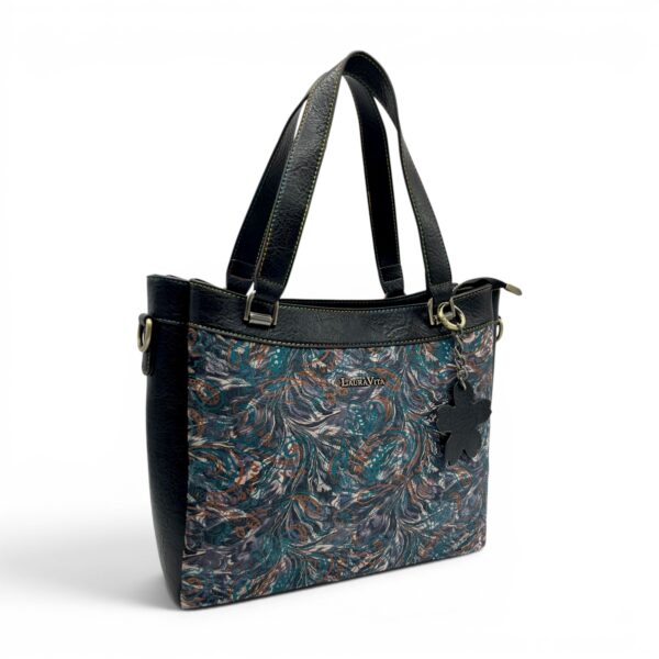 Geantă damă Laura Vita AUREA 06 Noir – imprimeu ornamental, geantă de umăr și crossbody, 30 × 25 × 10 cm