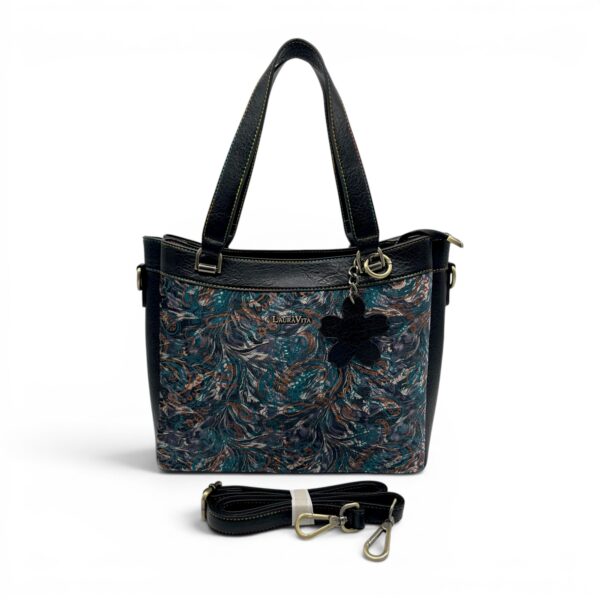 Geantă damă Laura Vita AUREA 06 Noir – imprimeu ornamental, geantă de umăr și crossbody, 30 × 25 × 10 cm