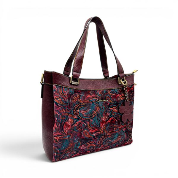Geantă damă Laura Vita AUREA 06 Wine – imprimeu ornamental multicolor, geantă de umăr și crossbody, 30 × 25 × 10 cm