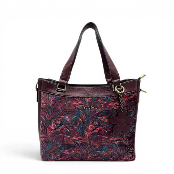 Geantă damă Laura Vita AUREA 06 Wine – imprimeu ornamental multicolor, geantă de umăr și crossbody, 30 × 25 × 10 cm