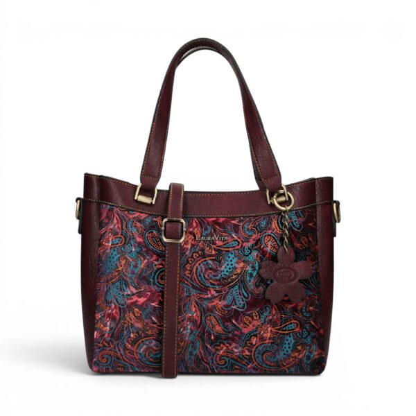 Geantă damă Laura Vita AUREA 06 Wine – imprimeu ornamental multicolor, geantă de umăr și crossbody, 30 × 25 × 10 cm
